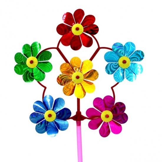 98 Exciting 6 Head Flower Windmills BULK Mixed - Click Image to Close