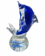 (image for) 1Pc Blue Glass Dolphin Statue Ocean Marine Art Figurine