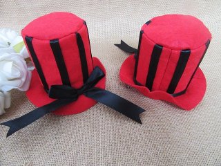 12Pcs Decorative Red Top Hat With Hair Clip Pretend Play Party