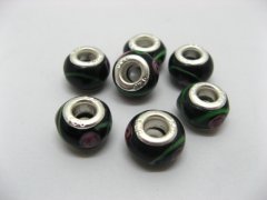100 Black Murano Flower Round Glass European Beads be-g440 100 Black Murano Flower Round Glass European Beads be-g440