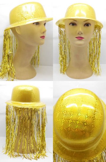 12 Golden Tinsel Hat Glitter Costume Prop Party Favor - Click Image to Close
