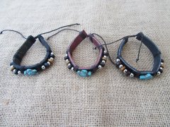 (image for) 12X Leatherette Bracelets with Gemstone Charms Assorted