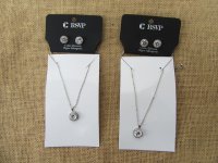 6Pkts x 2Sets Fake Diamond Necklace with Matched Earring Studs
