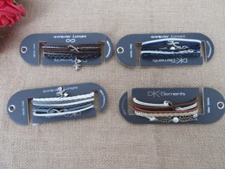 12Pcs Handmade Leatherette Knitted Bracelets With Clasp Assorted