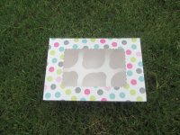 6Pcs Dots Design Paper 6 Hole Cupcake Cake Box w/Window