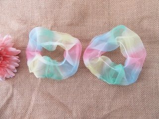 1Sheet x 2Pcs Rainbow Organza Elastic Scrunchies Hair Ties Hair
