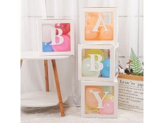 1Setx 4Pcs White BABY Balloon Clear Box Party Baby shower deco