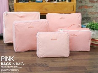 1Set 5in1 Pink Zipper Waterproof Luggage Travel Bags Packing