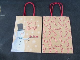 3Sheet x 6Pcs Merry Christmas Xmas Gift Kraft Paper Bag 21.5x16.