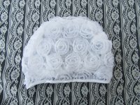 1X Elegant Retro Lace Rose Flower Beanie Hat Head Cap - White
