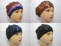 5Pcs Elastic Ladies Sequined Hat Sequin Hat Mixed Color