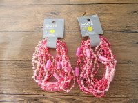 5Pkts X 5Pcs (25Pcs) Pink Fuschia Beaded Necklace 36cm Long