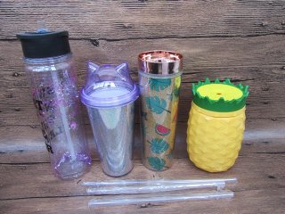 4Pcs HQ Drinking Bottle Juice Cup with Straw Asorted