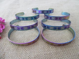 12Pcs Fashion Rainbow Metal Bangle Bracelets Leaf Laser Design