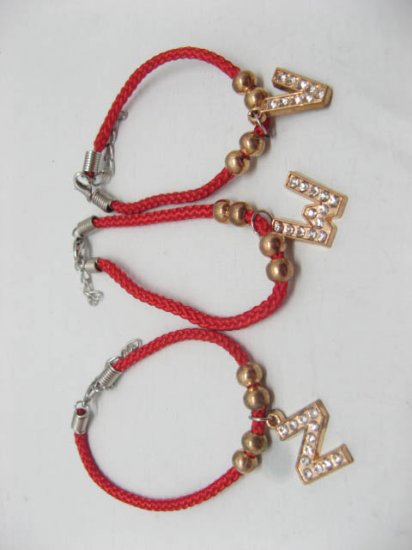 60 Assorted Red Knitted Bracelet w Letter Dangle - Click Image to Close