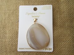 (image for) 2Pcs Natural Agate Gemstone Charm Pendants with Golden Edge