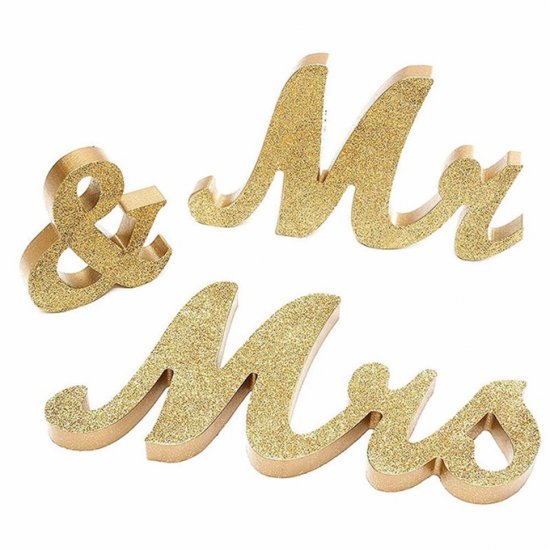 1Set Golden Large Size Mr & Mrs Wedding Sign Decoration - Click Image to Close