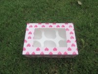 6Pcs Heart Design Paper 6 Hole Cupcake Cake Box w/Window