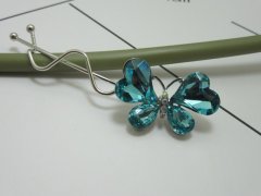 (image for) 1X New Charming Style Blue Crystal Butterfly Hair Clips