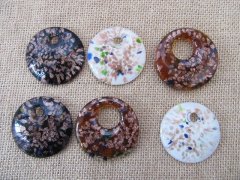 (image for) 12Pcs Coloured Glaze Glass Golden Foil Beads Pendant Assorted