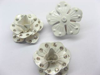 100 White Metal Rose Embellishments with Rhinestone for Crafts