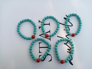 10Pcs Elastic Round Turqoiuse Stone Beaded Bracelet (image for) 10Pcs Elastic Round Turqoiuse Stone Beaded Bracelet