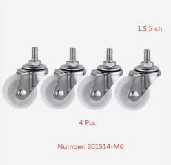 (image for) 4 New White Castor Wheels 1.5" for Sheliving or Trolley