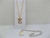 12 Silver&Golden Chain Necklace with Rhinestone Letter "E" Dangl