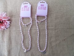 (image for) 8Set Pink Beaded Necklace Bracelet Butterfly Pendant Set