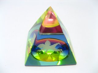 5Pc Rainbow Lead Crystal Pyramidal Etched Angel Figurine