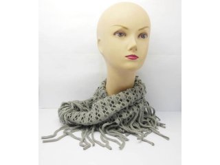 5X Crochet Circle Chunky Scarf with Tassels - Grey