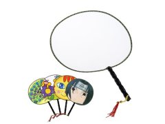 (image for) 10 Plain Wooden Handle Chinese Silk Hand Fan with Tassel