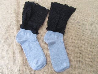 4Prs Fashion Black Cotton Lace Ankle Socks Hosiery