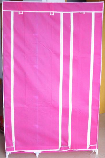 1X New 5-Shelves Storage Wardrobe w/Curtain Cover Hot Pink - Click Image to Close