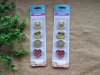 6Sheet x 4Pcs Fox Emoji Monkey Heart Erasers Assorted