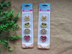 (image for) 6Sheet x 4Pcs Fox Emoji Monkey Heart Erasers Assorted