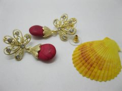 (image for) 12Pairs Flower Ear Studs w/Rhinestone Mixed