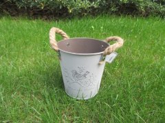(image for) 2Pcs Embossed Metal Bucket Planter Flower Pot Rope Handle