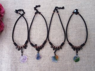 6Pcs Handmade Knitted Necklace with Coloured Glaze Pendants