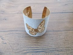 (image for) 6Pcs Silver Wide Cuff Bangle with Hollow Butterfly