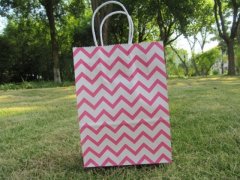 (image for) 48 Bulk Waved Kraft Paper Gift Carry Shopping Bag 22x16x8cm Pink