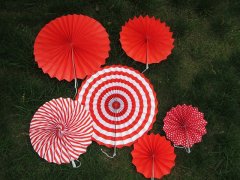 (image for) 1Set X 6Pcs Red Paper Fans Decorations Kit Wedding Bridal Shower