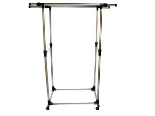 1X New Portable Mobile Double Rail Clothes Rack Hanger
