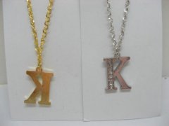 12 Silver&Golden Chain Necklace with Rhinestone Letter "K" Dangl 12 Silver&Golden Chain Necklace with Rhinestone Letter "K" Dangl