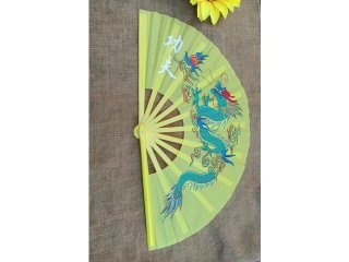 1X Chinese Dragon Martial Kung Fu Tai Chi Dance Fan Yellow