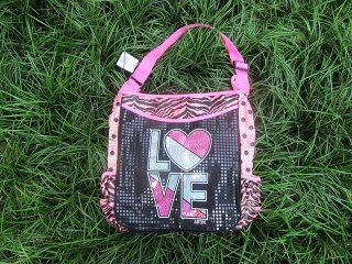 1Pc Girls Pink Love Design Adjustable Messenger Bag Cross Body (image for) 1Pc Girls Pink Love Design Adjustable Messenger Bag Cross Body