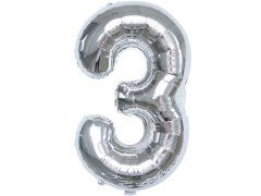 (image for) 6Pcs Silver Numbers 3 Air-Filled Foil Balloons Party Decor
