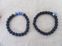 6Pcs New Black Elastic Beaded Natural Stone Chakra Bracelets