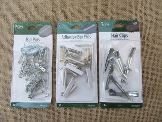 12Sheets Metal Hair Clips Base Bar Pins Assorted