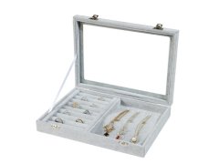 (image for) 1Pc Grey 2in1 Ring Necklace Display Plate Jewellery Case w/Lid